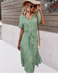 Svea - Sommerkleid - Knopfleiste und Gürtel - Kleider - Grün - Müller Mode