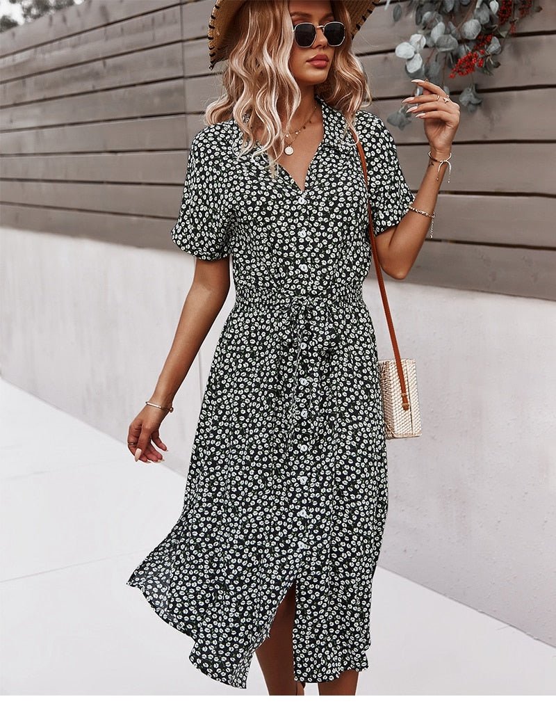 Svea - Sommerkleid - Knopfleiste und Gürtel - Kleider - Schwarz - Müller Mode